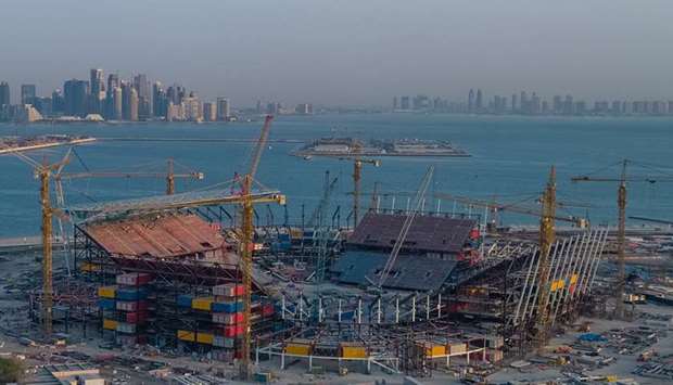 A view of the under-construction Ras Abu Aboud Stadium, one of the venues of the 2022 World Cup.rnrn