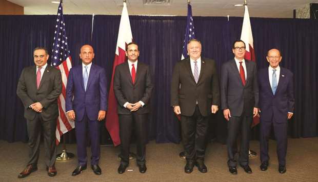 HE Sheikh Mohamed and Pompeo with Qatari and US delegates who took part in the 3rd Qatar-US Strategic Dialogue in Washington