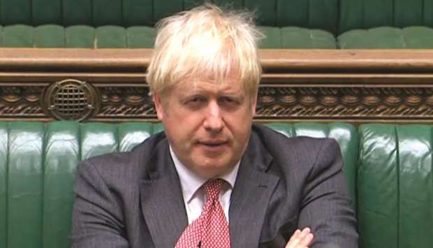 This image taken from video footage broadcast by the UK Parliamentu2019s Parliamentary Recording Unit (PRU) shows Prime Minister Johnson listening as Ed Miliband (unseen) speaks in the debate yesterday into the governmentu2019s proposed Internal Markets Bill, in the House of Commons in London.