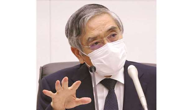 BoJ governor Haruhiko Kuroda speaks during a press conference at the banku2019s headquarters in Tokyo yesterday.