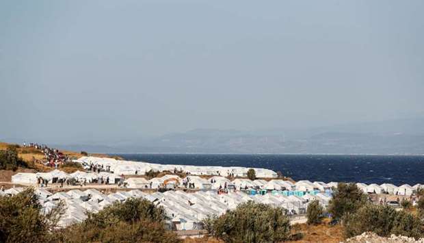 A general view of a new temporary camp for migrants and refugees is pictured on the island of Lesbos, Greece