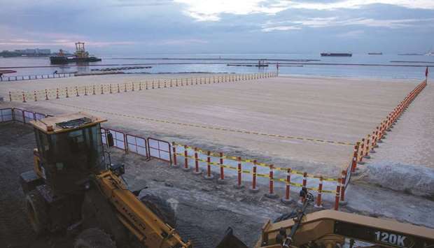 The newly-built Manila Bay beach, where tonnes of artificial sand or crushed dolomite were dumped as part of the governmentu2019s efforts to rehabilitate and beautify the polluted coastline, is pictured yesterday.
