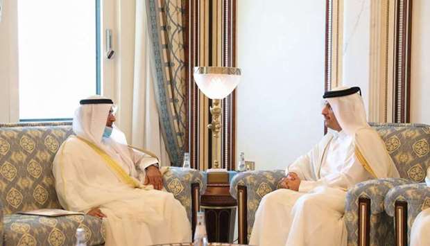 HE the Deputy Prime Minister and Minister of Foreign Affairs Sheikh Mohamed bin Abdulrahman al-Thani met Sunday with the Secretary General of the Co-operation Council for the Arab States of the Gulf, (GCC) Dr Nayef Falah al-Hajraf, who is currently visiting the country. During the meeting, views were exchanged on the GCC and issues of common concern.