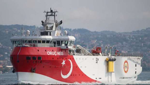 Turkish seismic research vessel Oruc Reis sails in the Bosphorus in Istanbul, Turkey.