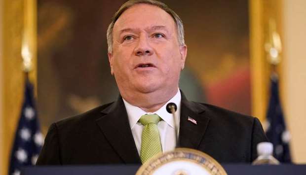 US Secretary of State Mike Pompeo speaks during a news conference to announce the Trump administration's restoration of sanctions on Iran at the US State Department in Washington, DC.
