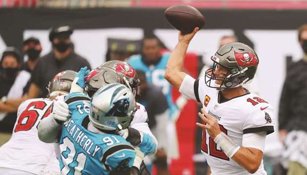 Tampa Bay Buccaneers quarterback Tom Brady (12) throws a pass against the Carolina Panthers during the second quarter of their NFL game on Sunday. PICTURE: Kim Klement-USA TODAY Sports