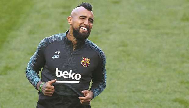 Barcelonau2019s Arturo Vidal during a training session in Lisbon on August 13, 2020. (Reuters)