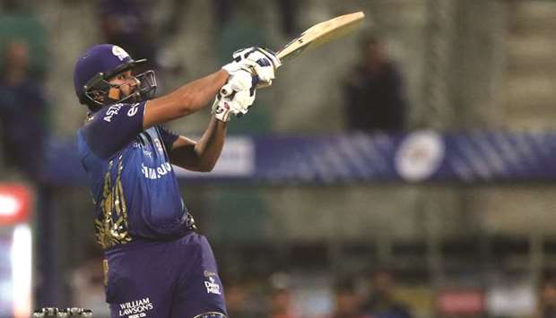 Rohit Sharma, captain of Mumbai Indians, plays against the Kolkata Knight Riders in Sharjah yesterday. PICTURE: Sportzpics for BCCI