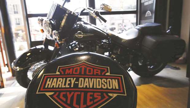 The logo of Harley-Davidson is seen on one of their models at a shop in Paris. The US motorcycle company is in advanced talks with Indiau2019s Hero MotoCorp for a distribution deal which will allow the US companyu2019s motorcycles to be sold in India, after it stops local manufacturing there, according to sources.