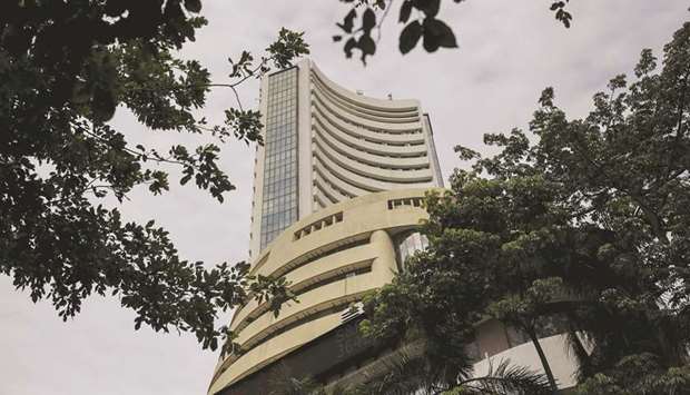 The Bombay Stock Exchange building in Mumbai. The Sensex closed up 835 points to 37,388 and the broader NSE Nifty 50 index rose 2.3% to 11,050 points yesterday.