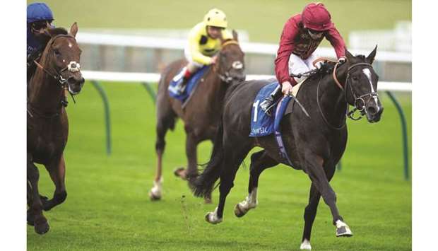 Oisin Murphy (right) rides Kameko to victory in the Shadwell Joel Stakes (Group 2) at Newmarket yesterday. (Racing Post)