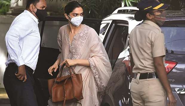 Bollywood actresses Deepika Padukone arrive to attend questioning by Narcotics Control Bureau (NCB) officials, in Mumbai yesterday.