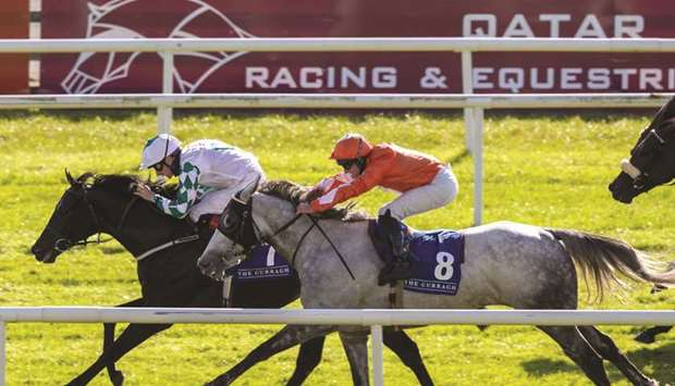 Declan McDonogh (left) rides Ventura Rebel to victory in the Qatar Racing and Equestrian Club Renaissance Stakes. (Curragh Racecourse)