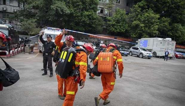 Rescuers arrive at the Songzao Coal Mine. Picture courtesy of Shine.com