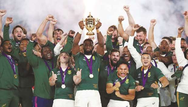 The World Cup-winning South African rugby team.