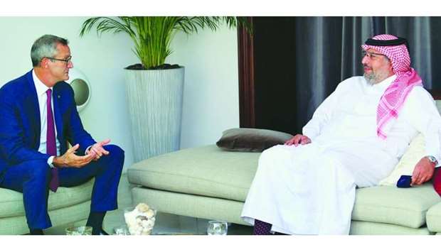 Italian ambassador Alessandro Prunas and Gulf Times Editor-in-Chief Faisal Abdulhameed al-Mudahka having an interaction. PICTURES: Ram Chand.