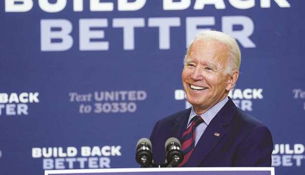 Democratic presidential nominee and former vice president, Joe Biden, answers questions from reporters after a speech about the effects on the US economy of the Trump administrationu2019s response to the coronavirus pandemic during an appearance in Wilmington, Delaware, US, yesterday.