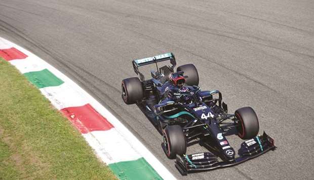 Mercedesu2019 British driver Lewis Hamilton competes during the Italian Formula One Grand Prix at the Autodromo Nazionale circuit in Monza yesterday. (AFP)