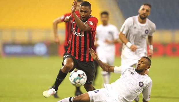 Action from the match between Al Rayyan (in red and black) and Al Sailiya (in white) on Thursday.