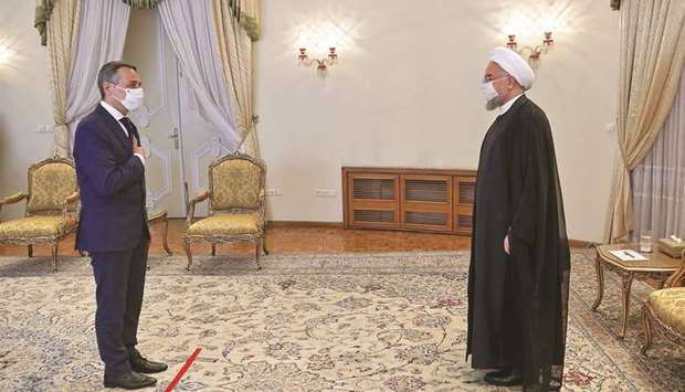 President Hassan Rouhani welcoming Swiss Minister of Foreign Affairs Ignazio Cassis ahead of a meeting in the capital Tehran. Cassis is on a three-day visit to Tehran, celebrating a century of diplomatic relations between Switzerland and Iran.