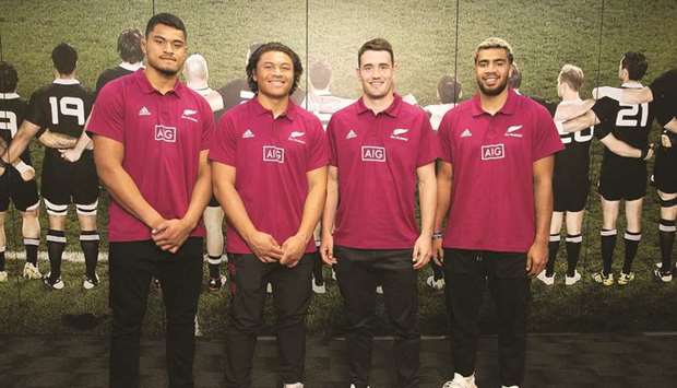 (Left to right) New caps Tupou Vaau2019i, Caleb Clarke, Will Jordan and Hoskins Sotutu during a press conference to name the 2020 New Zealand national rugby union team in Wellington on Sunday. (AFP)