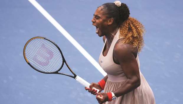 Serena Williams of the United States celebrates her win over Maria Sakkari (not pictured) of Greece in the US Open womenu2019s singles fourth round match at the USTA Billie Jean King National Tennis Center in the Queens borough of New York City yesterday. (AFP)
