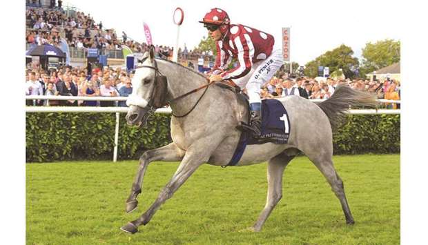 Olivier Peslier rides Abbes to victory in the UAE Presidents Cup in Doncaster yesterday. (Racingfotos)