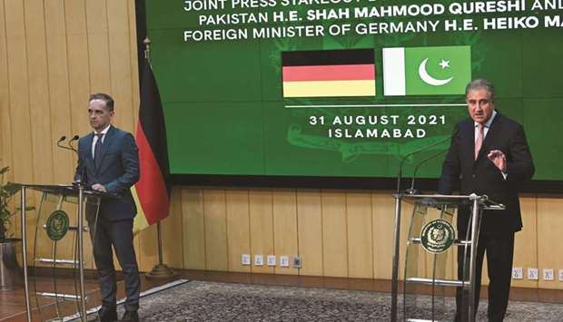 Pakistani Foreign Minister Shah Mahmood Qureshi (right) speaks next to German counterpart Heiko Maas during a joint news conference in Islamabad yesterday. (AFP)