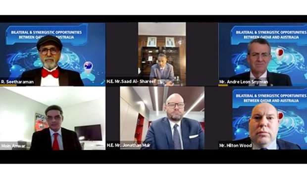 The webinar, u2018Bilateral and Synergistic Opportunities between Qatar and Australiau2019, was moderated by Doha Bank CEO Dr R Seetharaman in the presence of Saad aI-Shareef, Qataru2019s ambassador to Australia; Jonathan Muir, Australiau2019s ambassador to Qatar; and Hilton Wood, chief representative, Doha Bank Australia Representative Office.                      