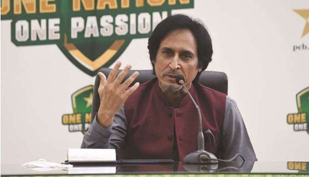 Newly-elected PCB chairman Ramiz Raja addresses a press conference in Lahore yesterday. (AFP)