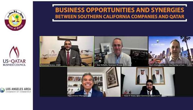 Key speakers of the virtual discussion titled u2018Business Synergies and Opportunities Between Southern California Companies and Qataru2019, which was hosted yesterday by USQBC, the Commercial Attachu00e9 Office in the US for the State of Qatar, and the Los Angeles Area Chamber of Commerce.