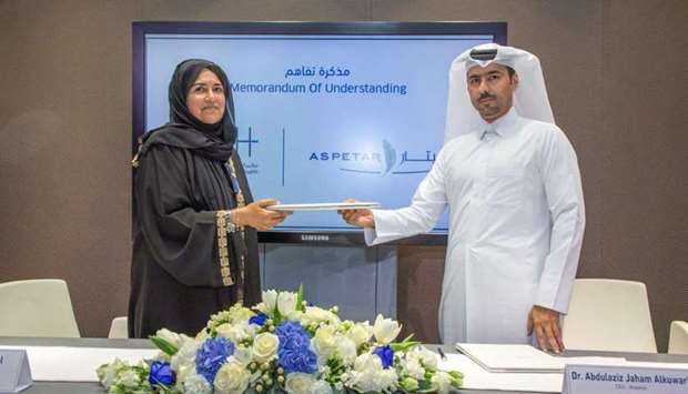 The MoU was signed by Aspetar CEO Dr Abdulaziz Jaham Al Kuwari and Sultana Afdhal, Chief Executive Officer of WISH