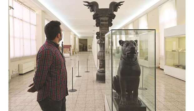 A man visits the National Museum of Iran, which houses exhibits from the early Paleolithic to the Qajar period, in the capital Tehran, yesterday.