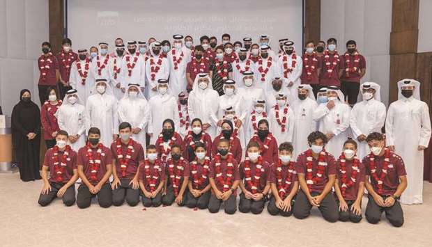 HE the President of the Qatar Olympic Committee (QOC) Sheikh Joaan bin Hamad al-Thani honours swimming and table tennis teams for impressive performances at the Arab Table Tennis Championships and GCC Aquatics Championships.