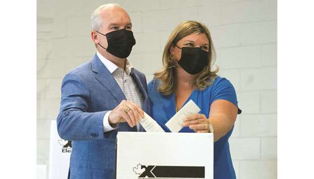 Conservative Party leader Ou2019Toole and his wife Rebecca cast their ballots for the federal election, in Bowmanville, Ontario.