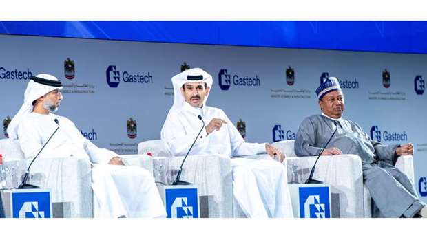 HE the Minister of State for Energy Affairs Saad Sherida al-Kaabi speaks during the opening ministerial session of the Gastech Exhibition & Conference in Dubai to discuss driving the global energy transition