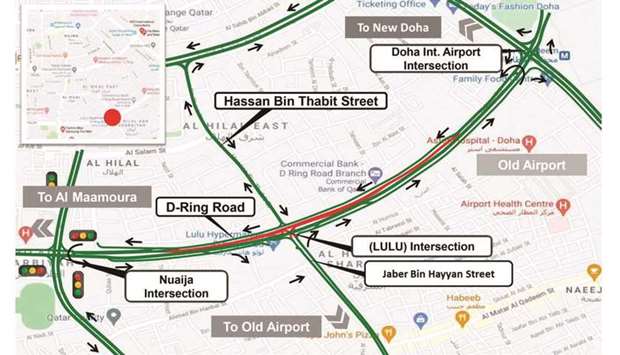 Motorists can use the parallel service road to reach their destinations. Left turns and U-turns on LuLu Intersection will also be closed during the period. Drivers can use Nuaija and Doha International Airport Intersections.