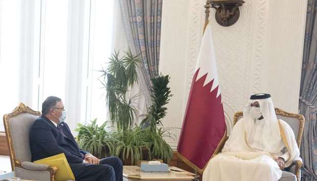 His Highness the Deputy Amir Sheikh Abdullah bin Hamad Al-Thani meets with the Chairman of the Board of Directors and CEO of French Total company Patrick Pouyanne