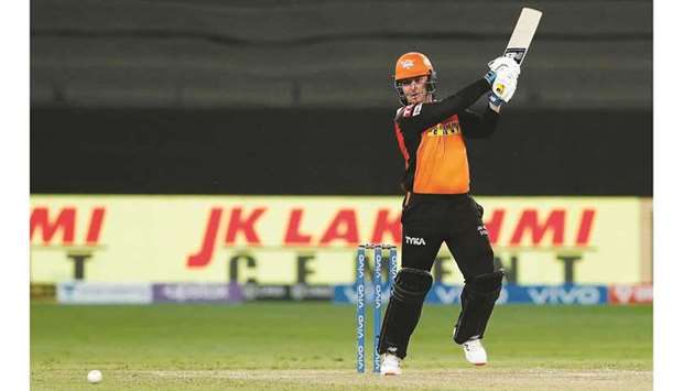 Jason Roy of Sunrisers Hyderabad in action during the Indian Premier League match against Rajasthan Royals at the Dubai International Stadium in the United Arab Emirates yesterday. (Sportzpics for IPL)