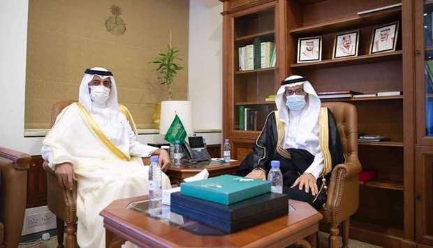 The Undersecretary of the Ministry of Foreign Affairs for Political and Economic Affairs in the Kingdom of Saudi Arabia Eid bin Mohammed Al Thaqafi meets with HE the Ambassador of Qatar to Saudi Arabia Bandar bin Mohammed Al Attiyah.