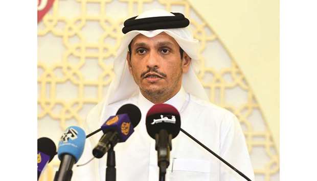HE Sheikh Mohamed bin Abdulrahman al-Thani addressing the press conference on Thursday. PICTURE: Shaji Kayamkulam