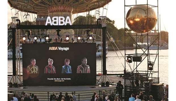 Members of the Swedish group ABBA are seen on a display during their Voyage event at Grona Lund, Stockholm, yesterday prior to their release of the first new album after nearly four decades.