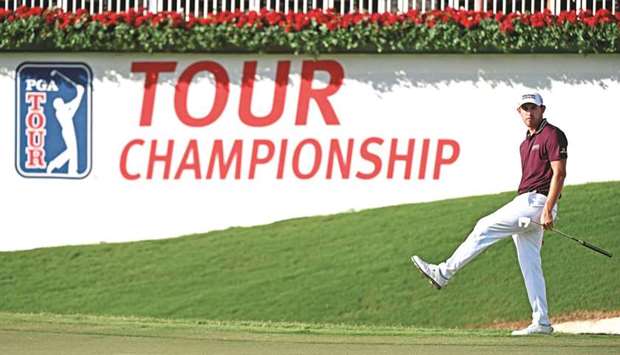 Patrick Cantlay reacts to his putt on the 18th green during the first round of the Tour Championship in Atlanta, USA. (USA TODAY Sports)