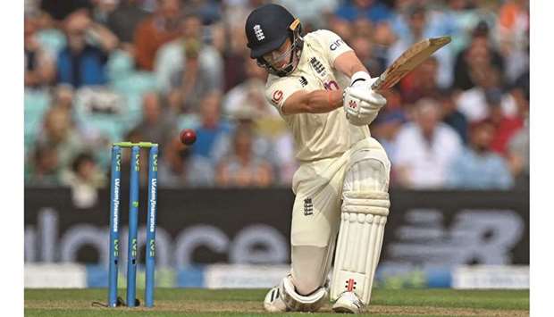 Englandu2019s Ollie Pope plays a shot during play on the second day of the fourth Test against India at the Oval cricket ground in London yesterday. (AFP)