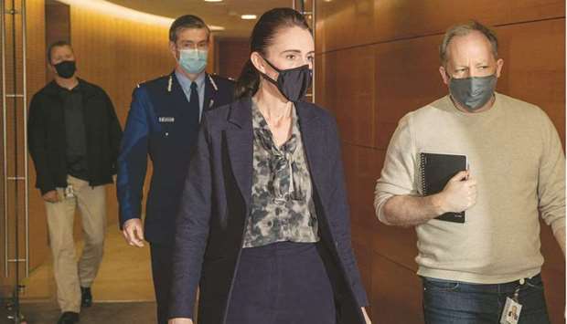 New Zealandu2019s Prime Minister Jacinda Ardern and Police Commissioner Andrew Coster arrive for a press conference in Wellington yesterday.