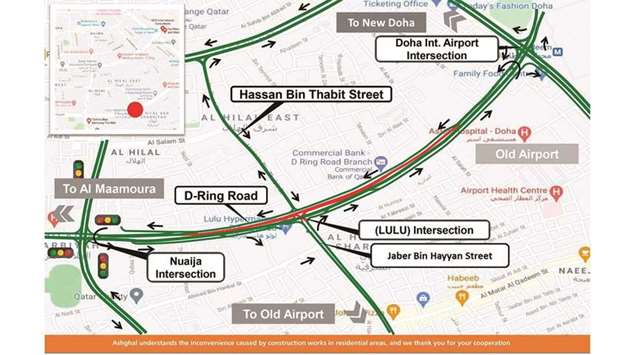 Motorists can use the parallel service roads to reach their destinations. Left and U-turn at the LuLu Intersection will be closed while keeping the main carriageway and right turns open.
