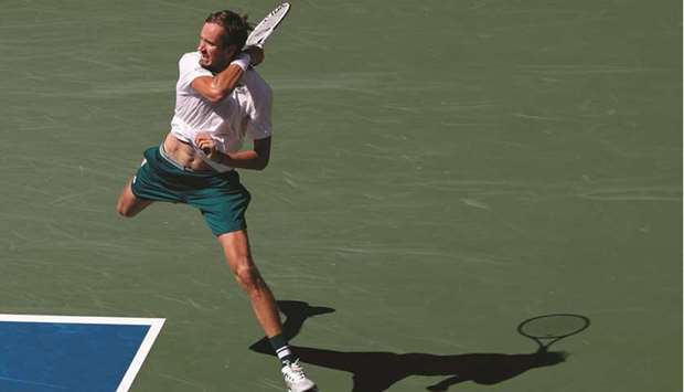 Daniil Medvedev of Russia hits a forehand against Botic van de Zandschulp (not pictured) of the Netherlands during their US Open match in New York yesterday. (USA TODAY Sports)