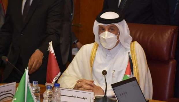 HE the Minister of State for Foreign Affairs Sultan bin Saad al-Muraikhi attends a meeting in Cairo.