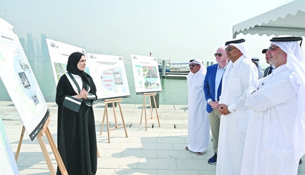 HE the Prime Minister and Minister of Interior Sheikh Khalid bin Khalifa bin Abdulaziz al-Thani and other dignitaries being briefed on the project.