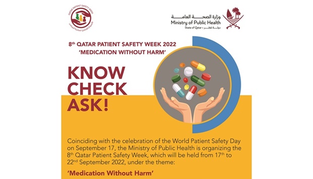 Qatar Patient Safety Week 2022 aims to improve the culture of patients' safety in healthcare institutions by engaging healthcare leaders and urging them to focus on the issue of developing and improving healthcare policies and regulations and patients' safety.
